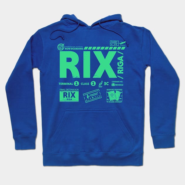 Vintage Riga RIX Airport Code Travel Day Retro Travel Tag Latvia Hoodie by Now Boarding